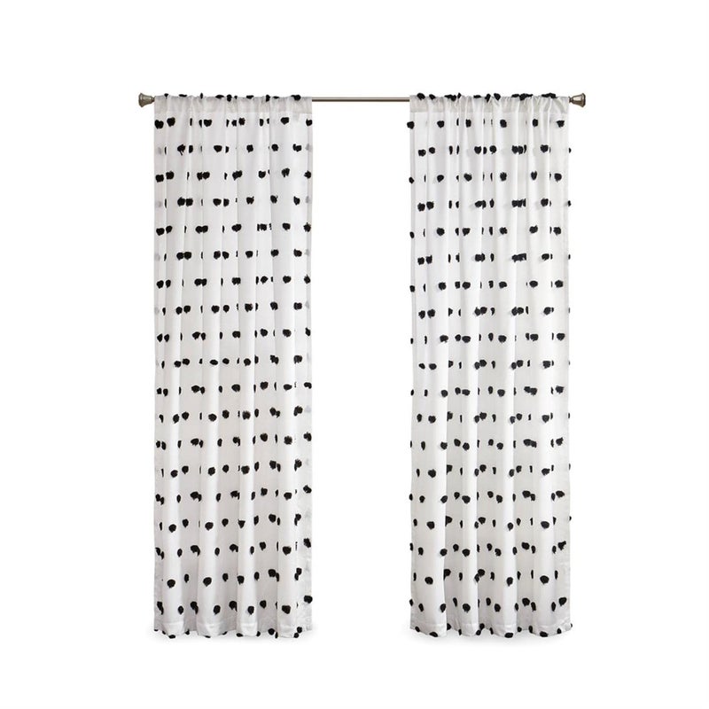 Intelligent Design Sophie Single Window Curtain Panel Clipped Pompom Embelished Privacy Drape with Rod Pocket for Bedroom, Livingroom, 50" x 84", Black - Image 1